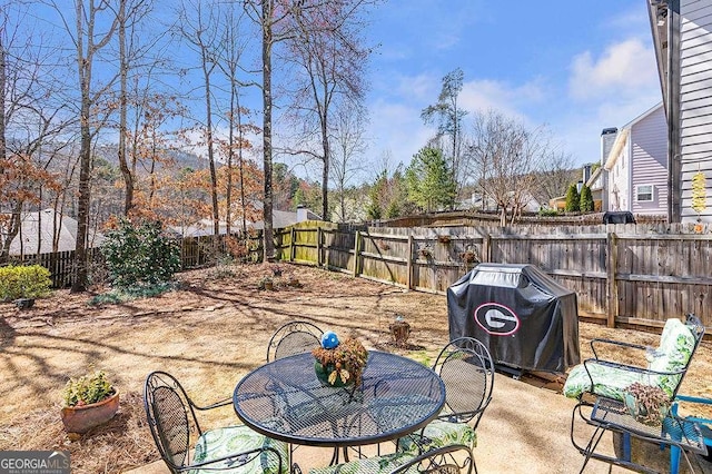 view of patio featuring a fenced backyard and area for grilling