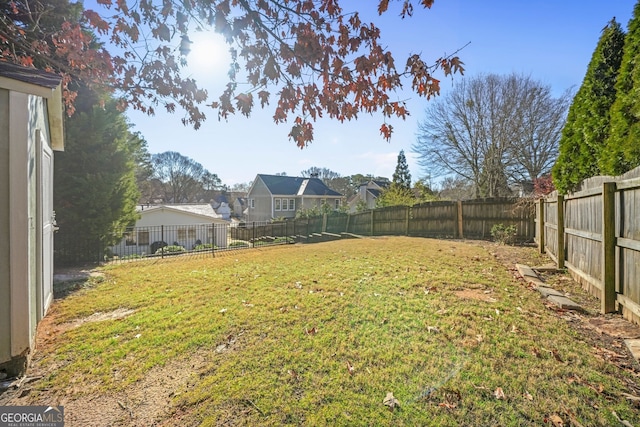 view of yard featuring a fenced backyard