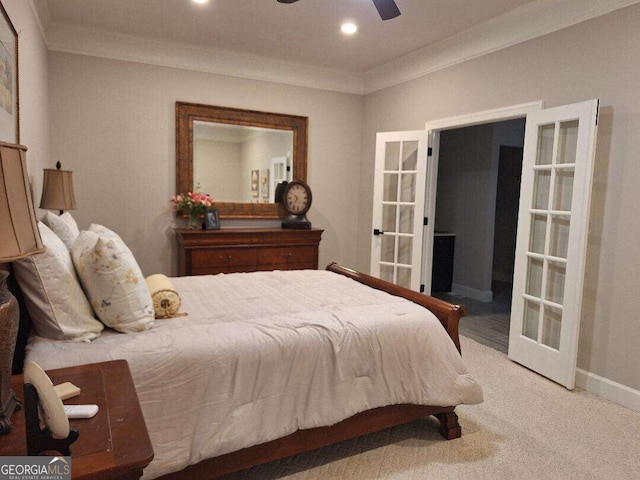 912 Mcelroy Mountain Dr, Big Canoe, GA 30143 - bedroom with ornamental molding, french doors, recessed lighting, baseboards, and carpet