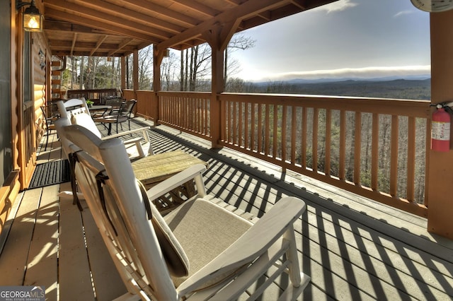 deck with a mountain view