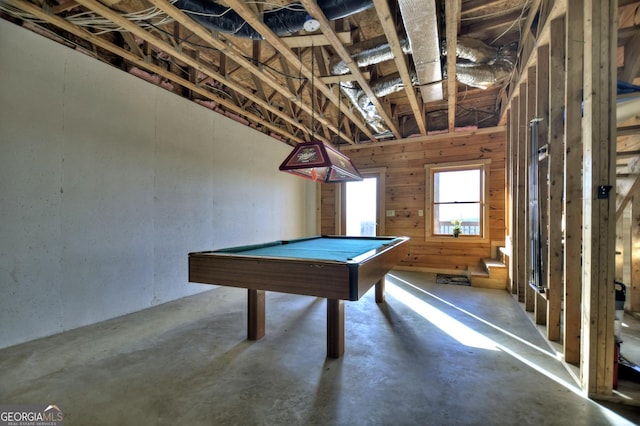 rec room with concrete flooring and pool table