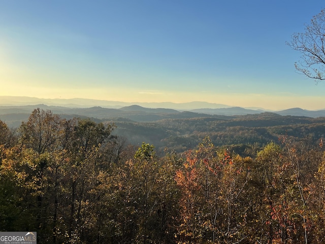 mountain view with a wooded view