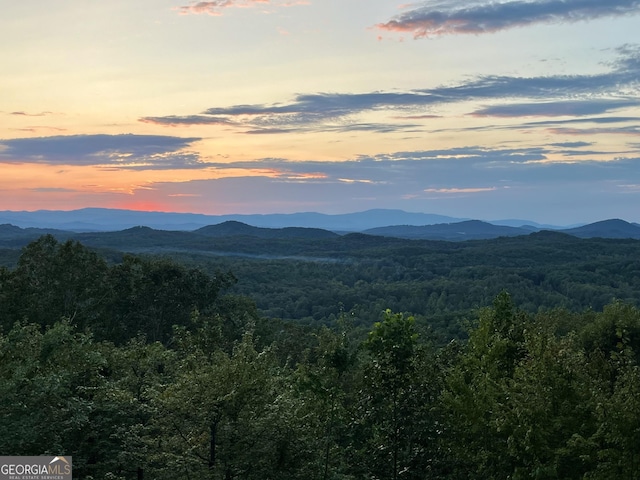 view of mountain feature featuring a forest view