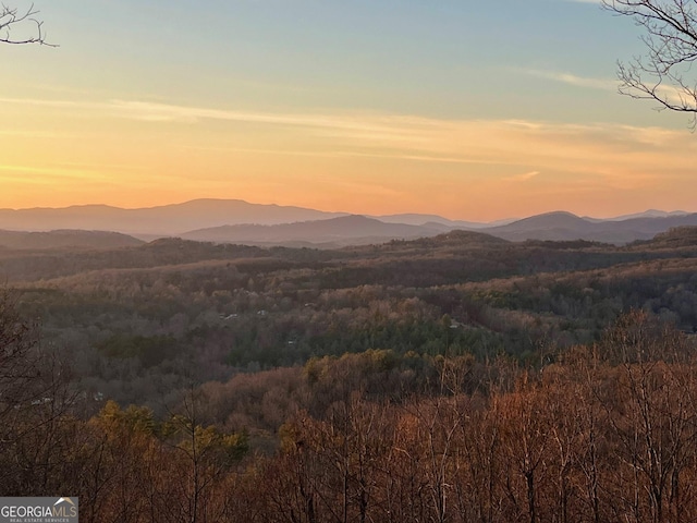 property view of mountains with a wooded view