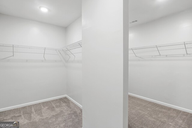 spacious closet with visible vents and carpet