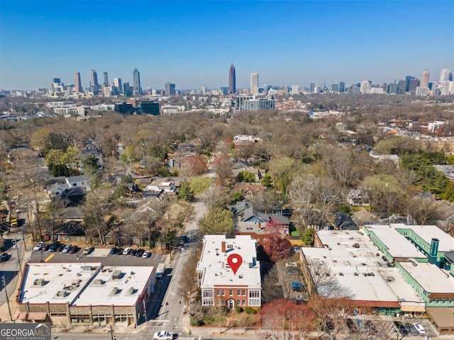 drone / aerial view with a city view