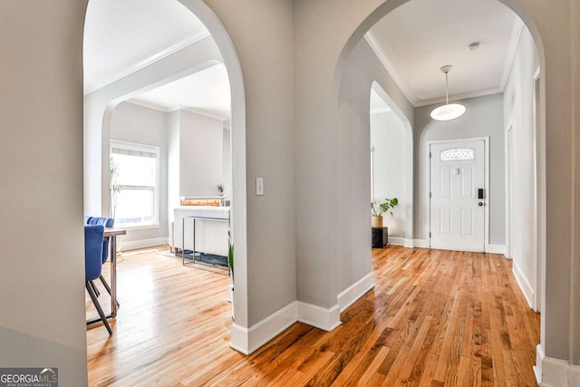 foyer entrance featuring baseboards and wood finished floors