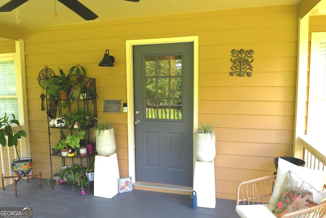 1537 David Lee St, Acworth, GA 30102 - entrance to property featuring ceiling fan and covered porch