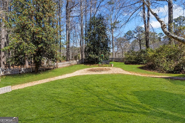 view of yard featuring a fenced backyard and driveway