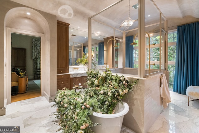 41 Blackland Rd NW, Atlanta, GA 30342 - full bathroom with a freestanding bath, visible vents, vanity, and recessed lighting