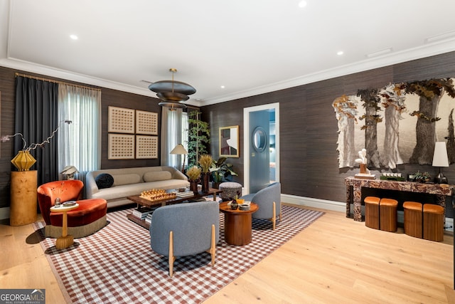 41 Blackland Rd NW, Atlanta, GA 30342 - living room featuring baseboards, wood finished floors, recessed lighting, and crown molding