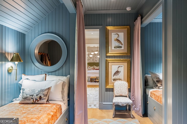 41 Blackland Rd NW, Atlanta, GA 30342 - bedroom with wood walls, ornamental molding, and wood finished floors