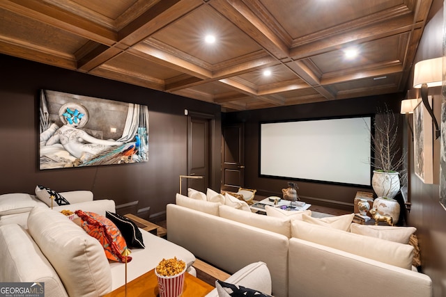 41 Blackland Rd NW, Atlanta, GA 30342 - cinema featuring recessed lighting, baseboards, beamed ceiling, and coffered ceiling