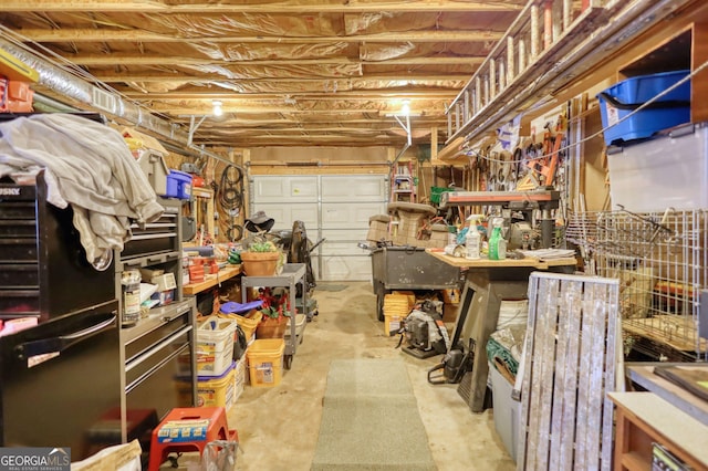 garage featuring a workshop area