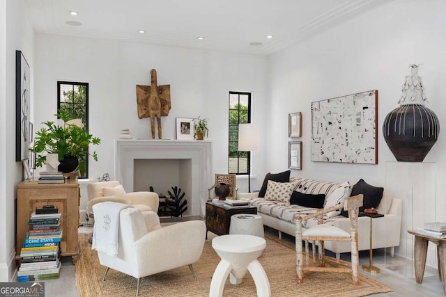 living room featuring recessed lighting