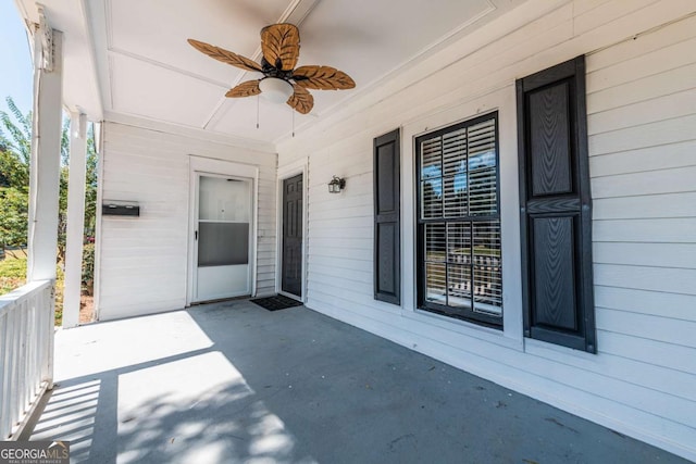 view of patio / terrace featuring a porch and ceiling fan