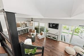 6505 Samoa Way, Flowery Branch, GA 30542 - living area featuring wood finished floors and a ceiling fan