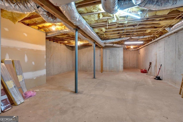 view of unfinished basement