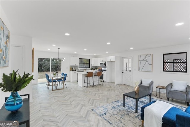 living room featuring recessed lighting