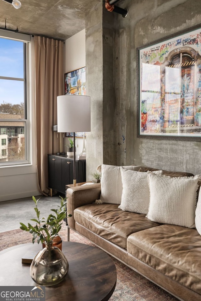 living room with radiator