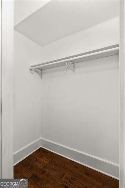 spacious closet with dark wood-type flooring