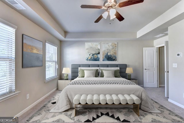 3082 Cedar Glade Ln NE, Buford, GA 30519 - bedroom with light carpet, baseboards, and ceiling fan