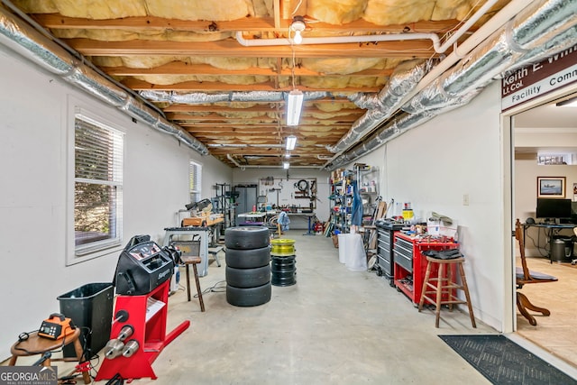 basement featuring a workshop area