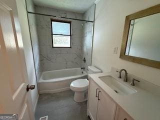 full bathroom with toilet, vanity, and washtub / shower combination