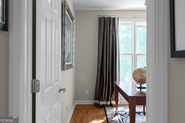 interior space featuring baseboards and wood finished floors