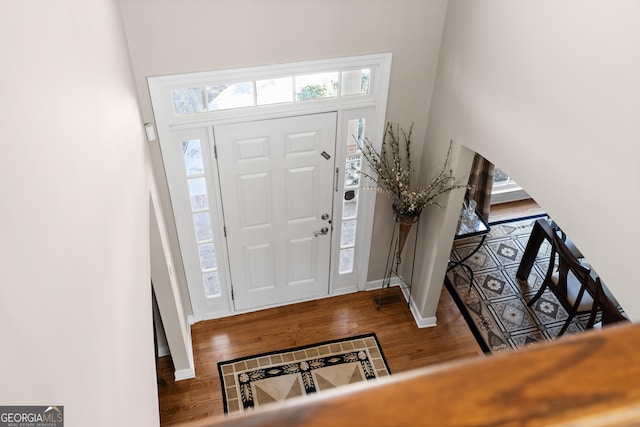 entrance foyer with baseboards and wood finished floors