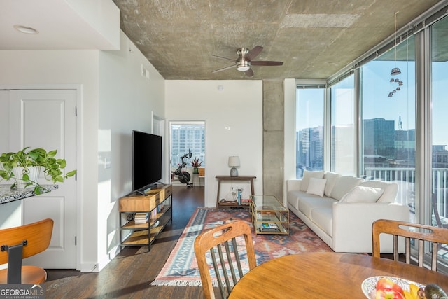 860 Peachtree St Unit 1418, Atlanta, GA 30308 - living area with visible vents, ceiling fan, wood finished floors, and a wealth of natural light