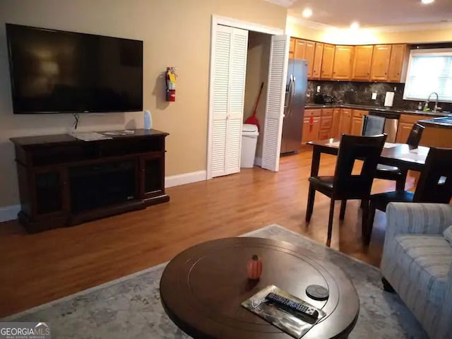 living area with baseboards and light wood-style floors