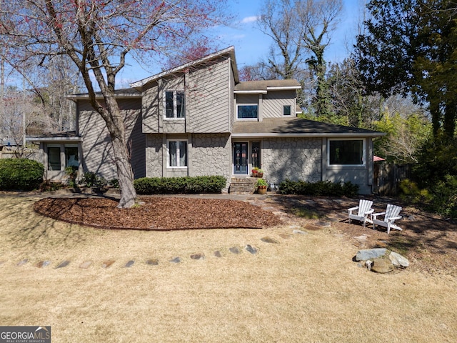 view of front facade with stone siding