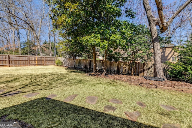 view of yard with a fenced backyard