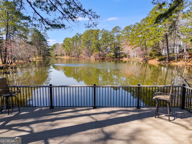 exterior space with a water view