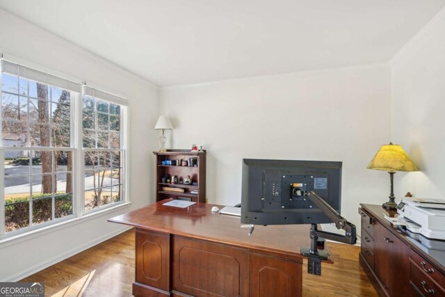 home office featuring wood finished floors