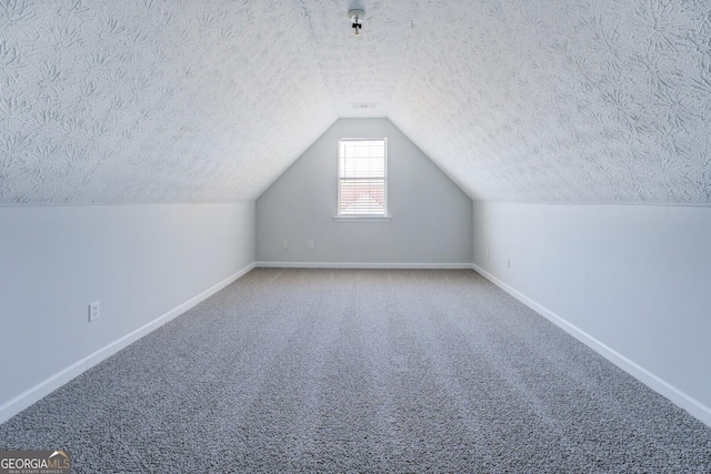 additional living space with carpet flooring, baseboards, and a textured ceiling