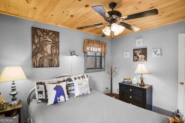 bedroom with wooden ceiling and baseboards