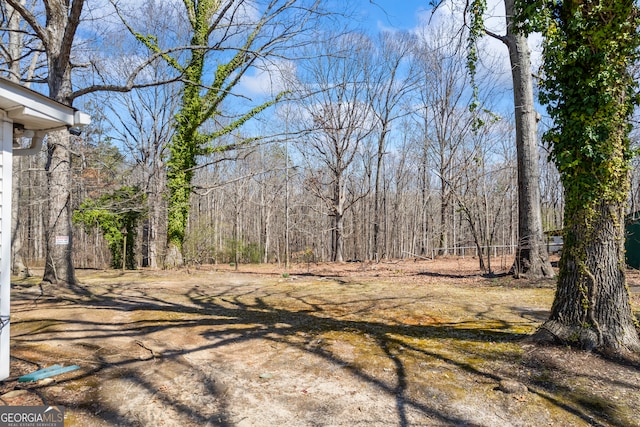 view of yard with a wooded view