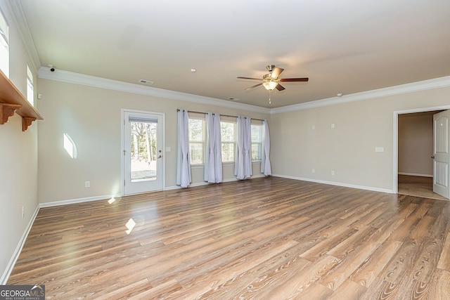 4 October Ave, Newnan, GA 30265 - empty room with a ceiling fan, crown molding, and light wood-type flooring
