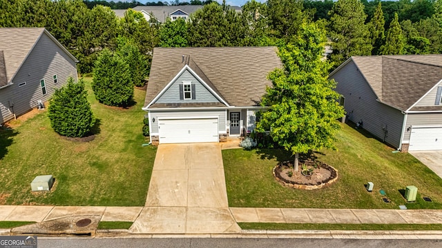 4 October Ave, Newnan, GA 30265 - view of front of property with concrete driveway, a front yard, and a shingled roof