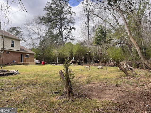 view of yard with a wooden deck