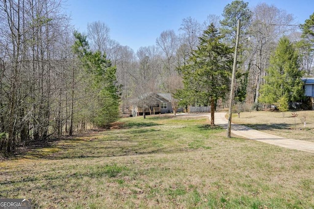 view of yard featuring a view of trees