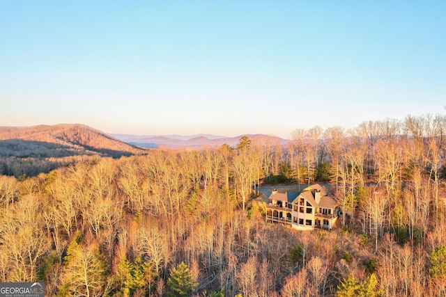 property view of mountains with a wooded view