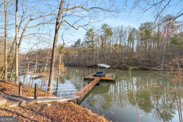 view of dock featuring a water view