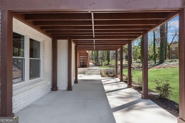 view of patio with stairway