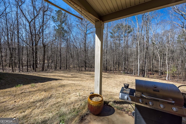 view of yard featuring a wooded view