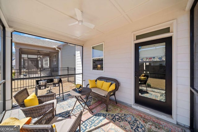 view of patio / terrace with outdoor lounge area and a ceiling fan