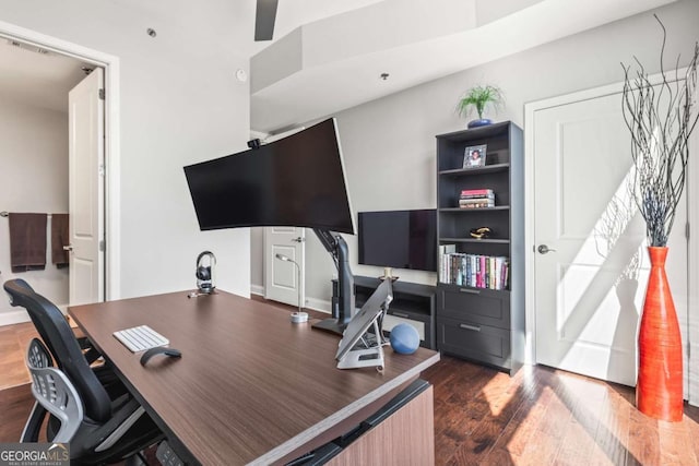 office with dark wood-style floors