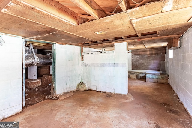 view of unfinished basement